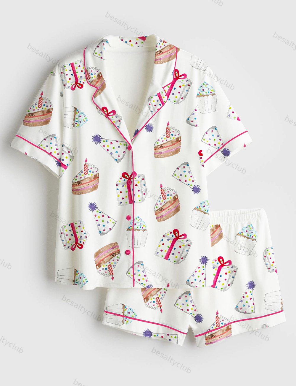 Birthday Party Short Sleeve Satin Pajama Set