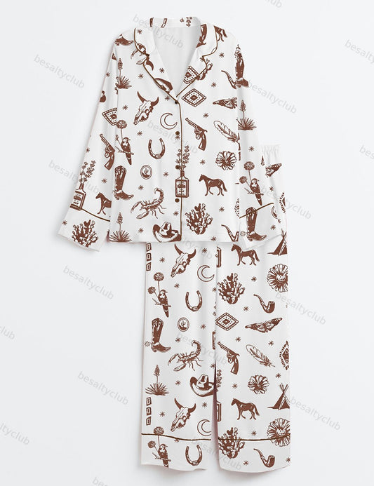 Bohemian Folktales Western Art Long Sleeve Satin Pajama Set