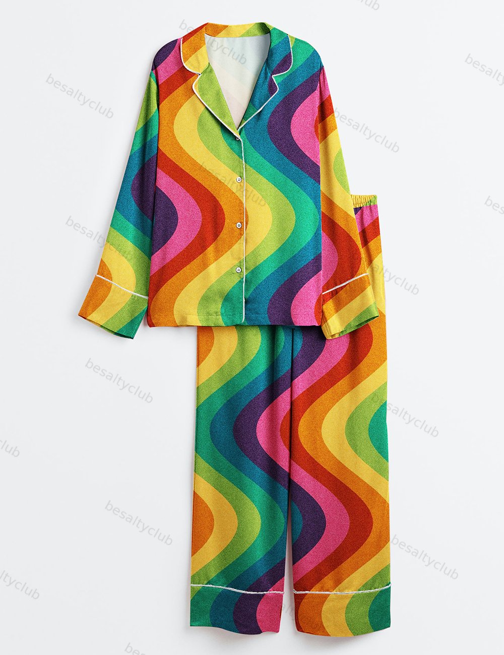 Gay Pride Month LGBT Rainbow Print Long Sleeve Satin Pajama Set