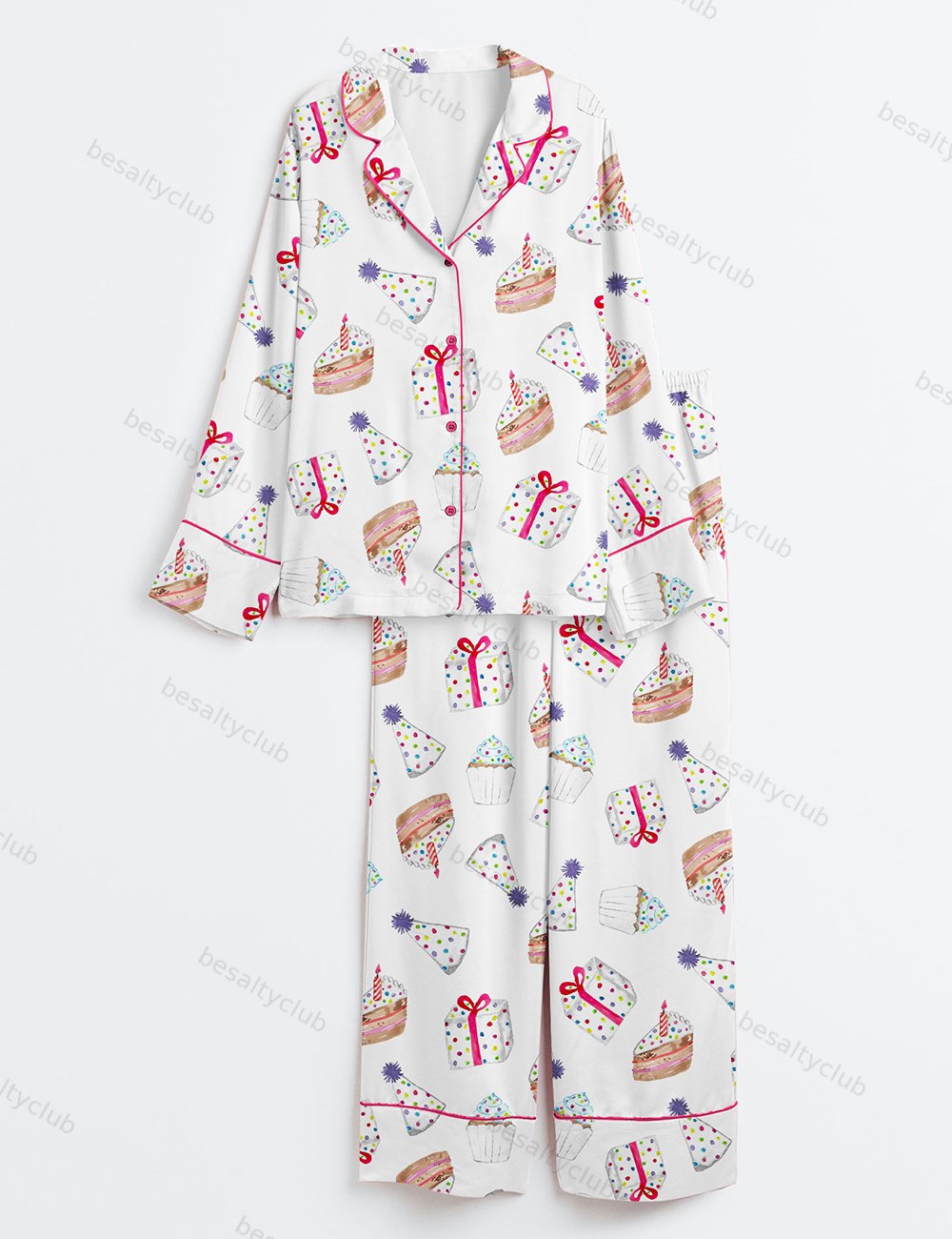 Birthday Party Long Sleeve Satin Pajama Set
