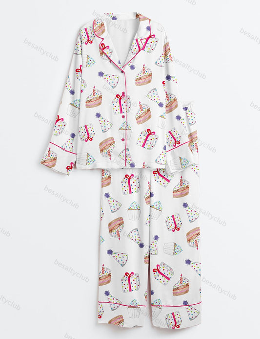 Birthday Party Long Sleeve Satin Pajama Set