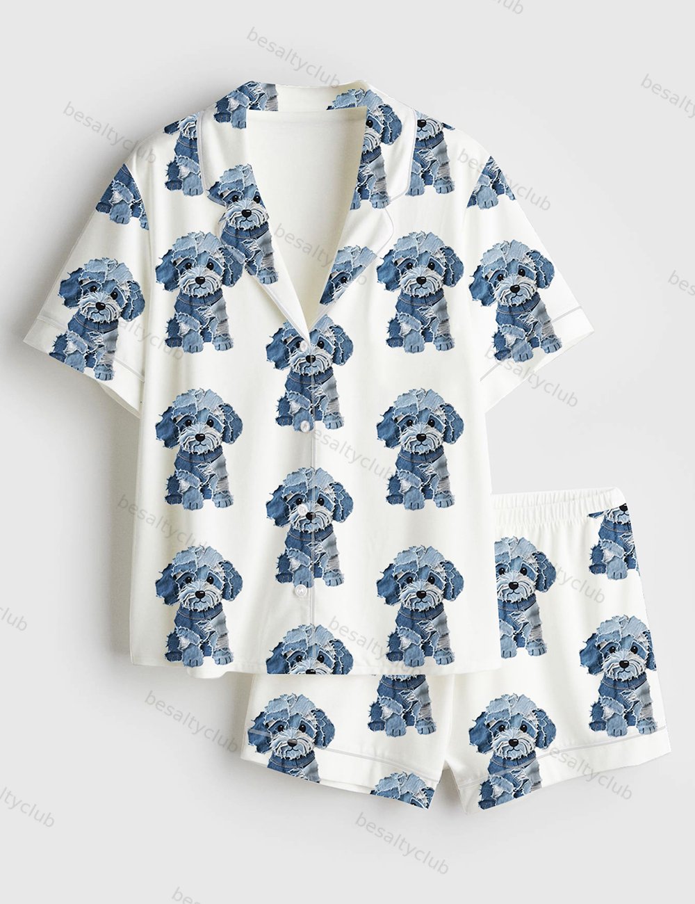 Teddy Dog Lover Short Sleeve Satin Pajama Set