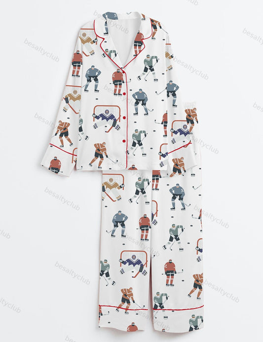 Hockey Player Long Sleeve Satin Pajama Set