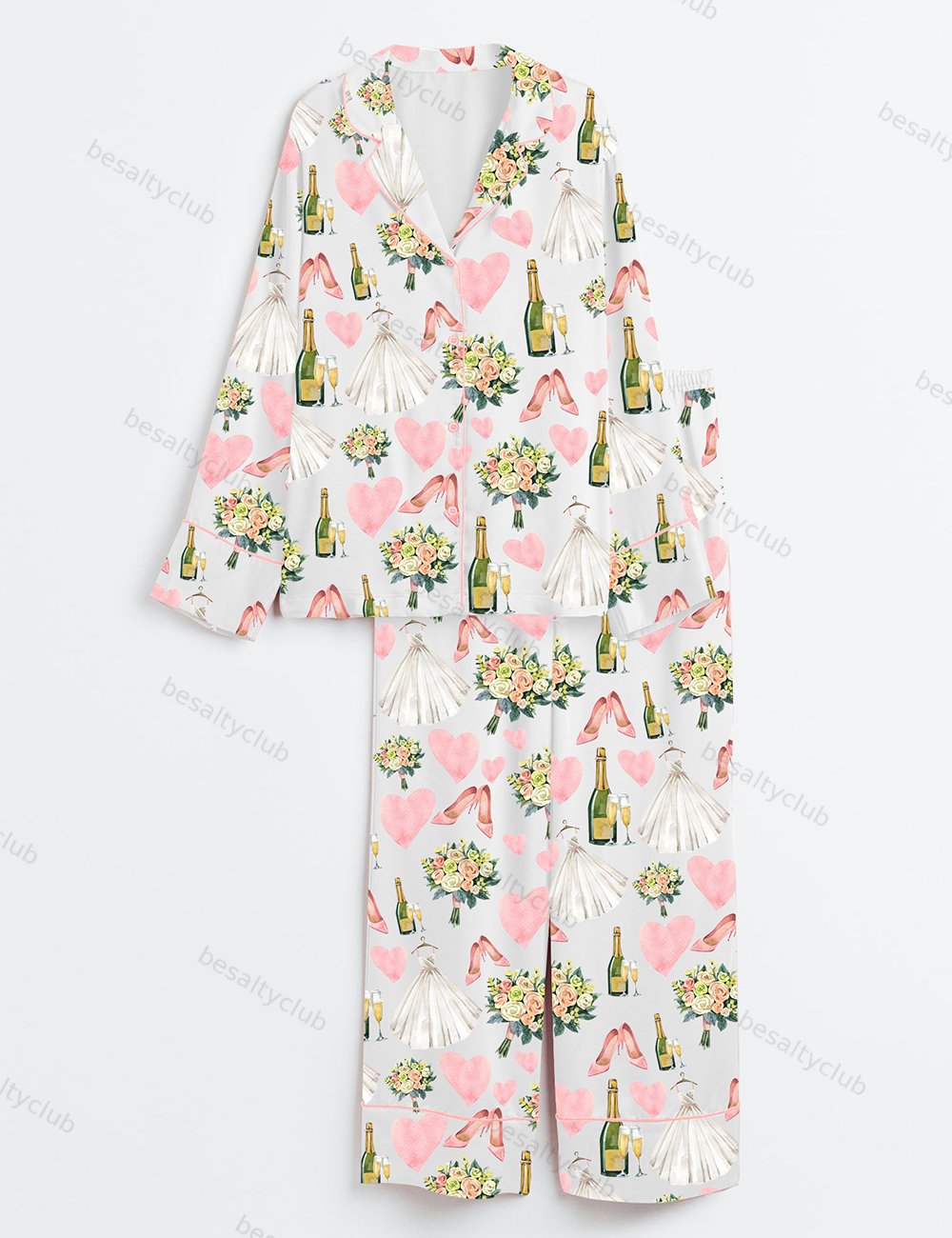 Bride Wedding Champagne Long Sleeve Satin Pajama Set