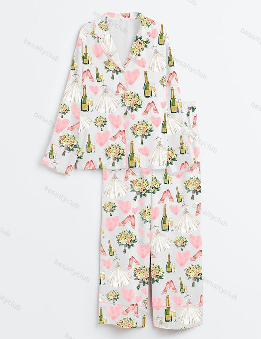 Bride Wedding Champagne Long Sleeve Satin Pajama Set