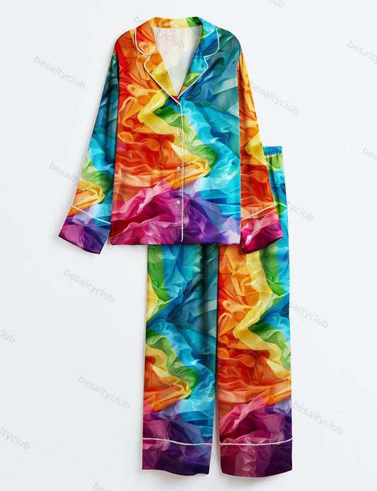 Pride Month LGBT Pride Print Long Sleeve Satin Pajama Set