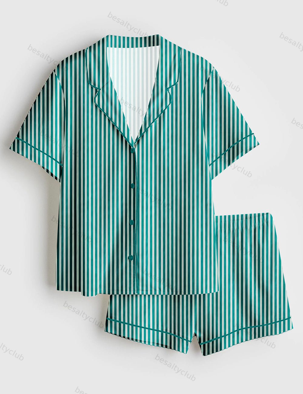 Stripe Print Short Sleeve Satin Pajama Set