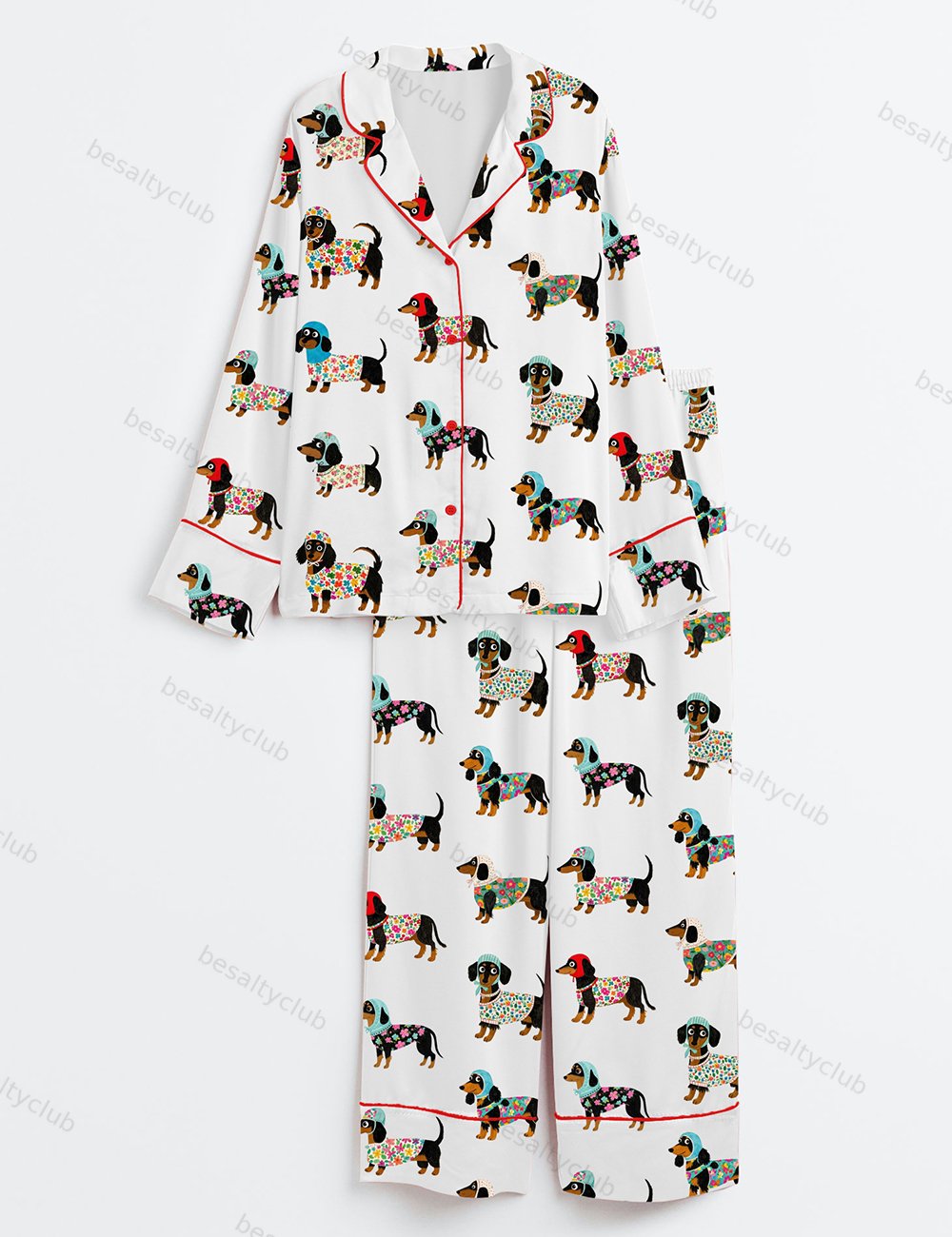 Women's Dachshund Weiner Dog Long Sleeve Satin Pajama Set