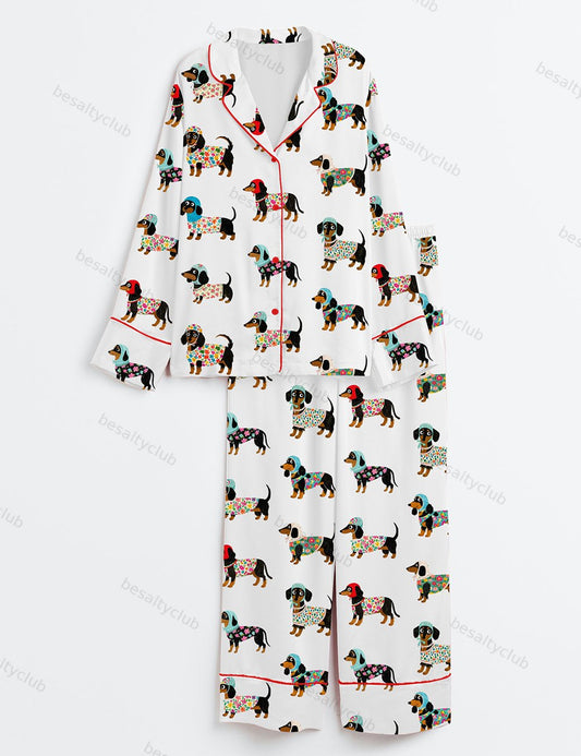 Women's Dachshund Weiner Dog Long Sleeve Satin Pajama Set