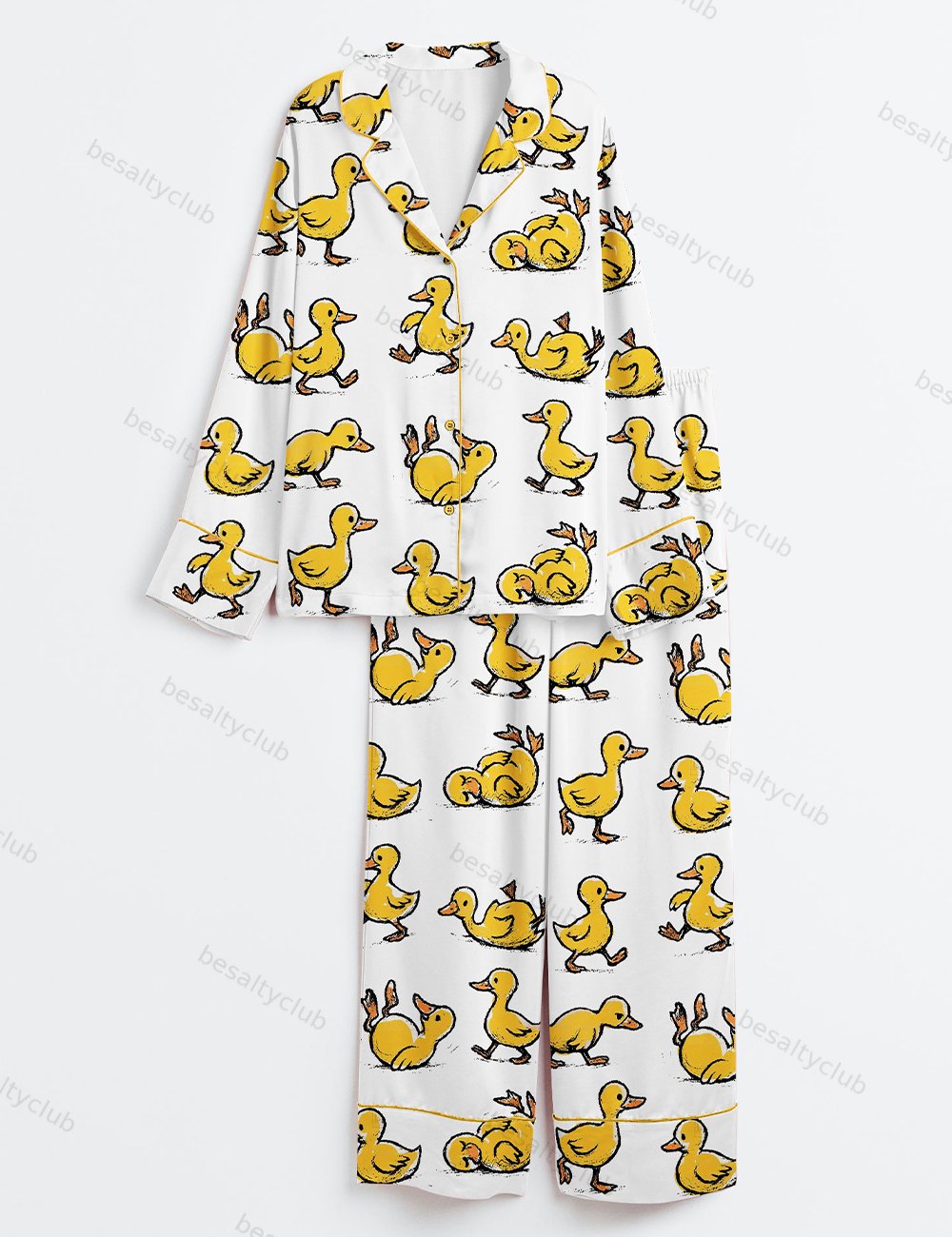 Funny Ducks Not All In a Row Sarcastic Mental Health Cute Duck Long Sleeve Satin Pajama Set