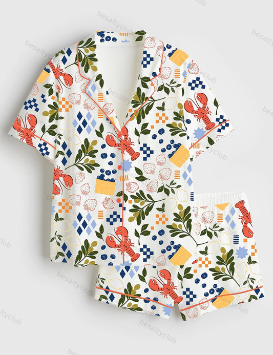 Capri Design Short Sleeve Satin Pajama Set