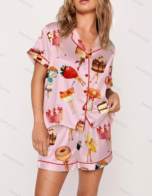 Bizarre Cake Lady 60s Vintage Satin Pajama Set