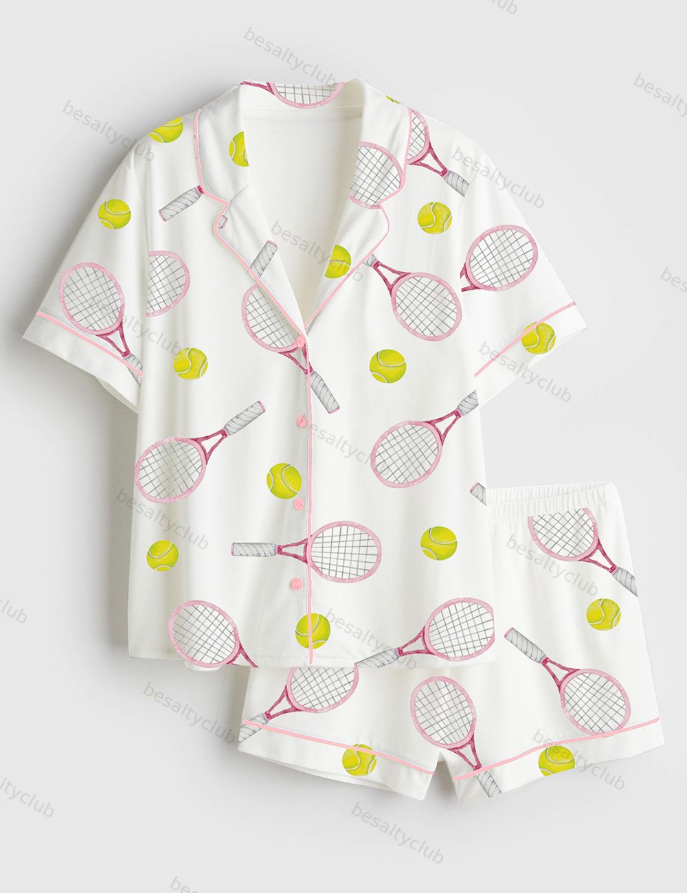 Tennis Lover Short Sleeve Satin Pajama Set