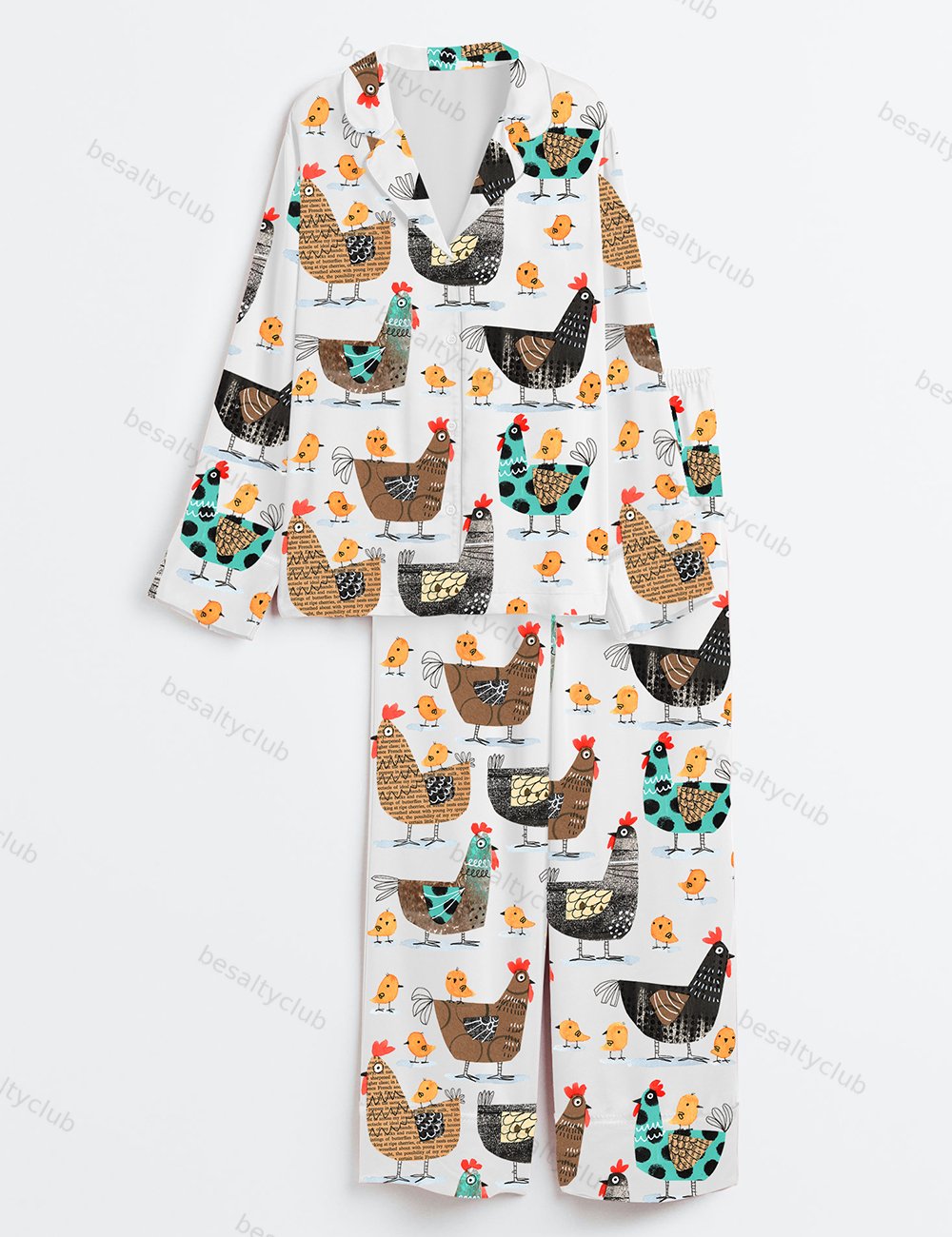 Chicken Herd Long Sleeve Satin Pajama Set
