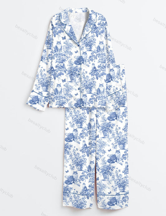 Maine Coon Cat Cat Lover Long Sleeve Satin Pajama Set