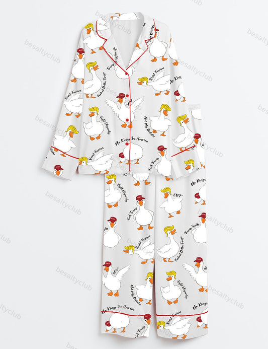 Subtle Anti Trump Sill Goose Long Sleeve Satin Pajama Set
