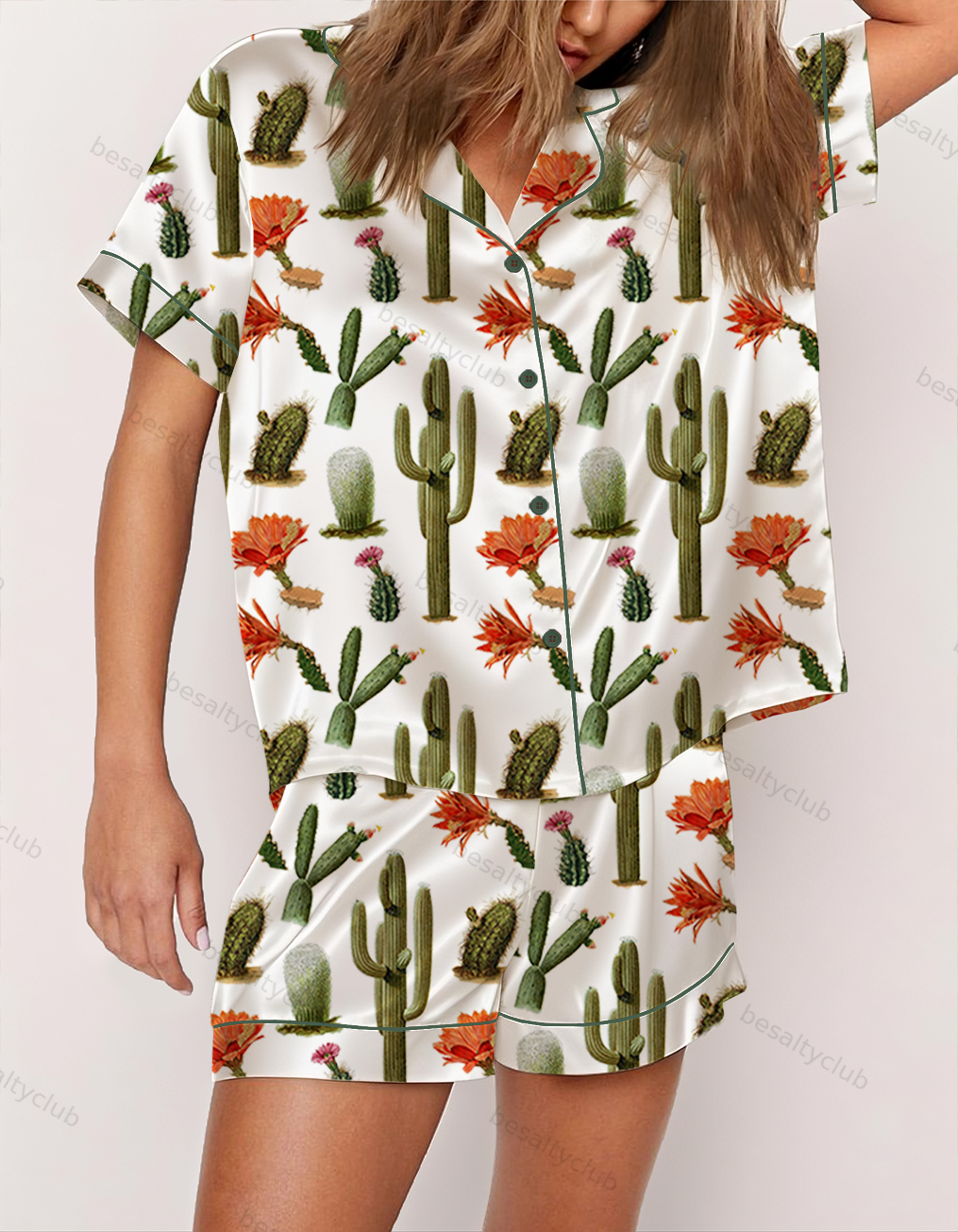 Vintage Cactus Succulents Satin Pajama Set