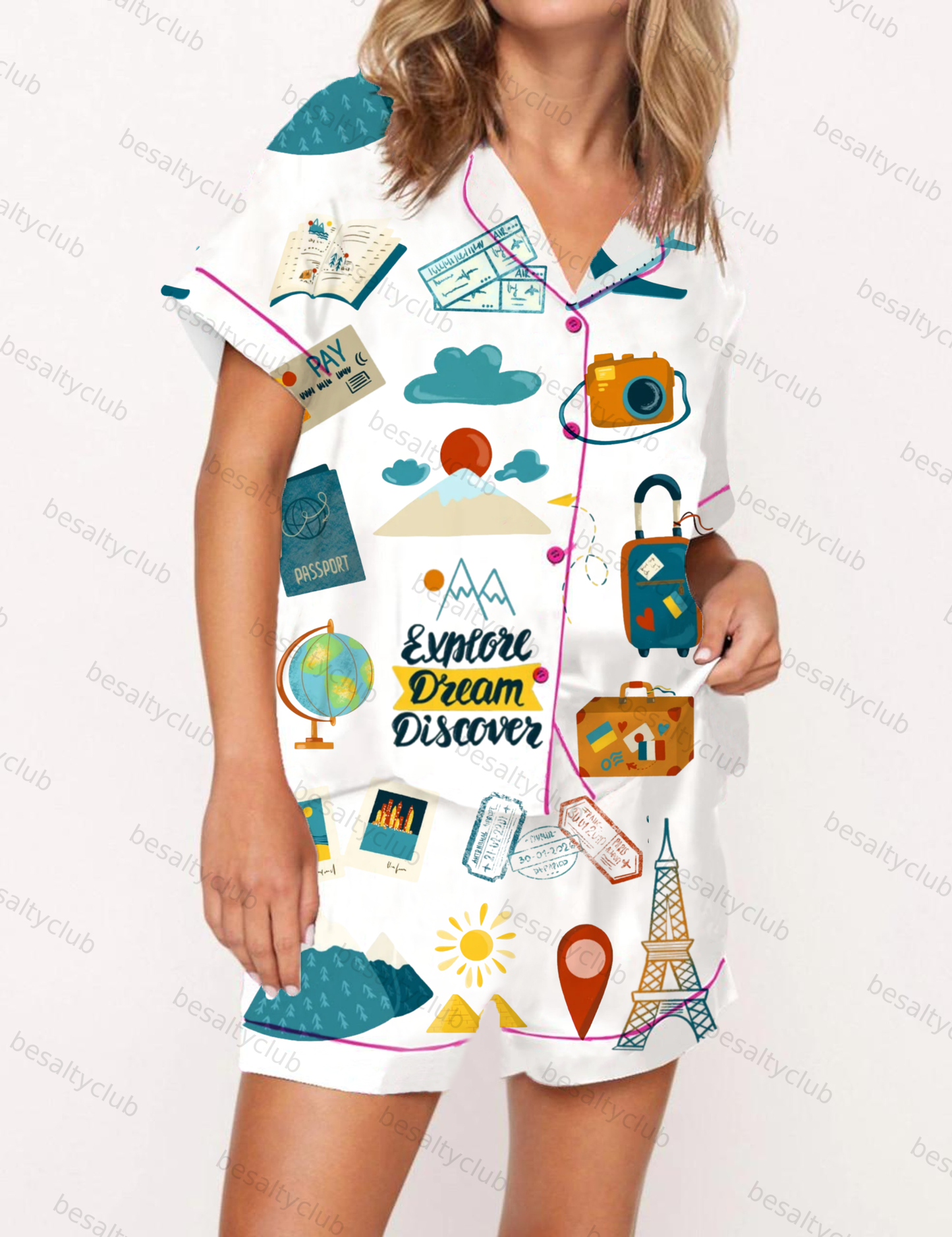 Explore Dream Discover Silky Satin Pajama Short Set