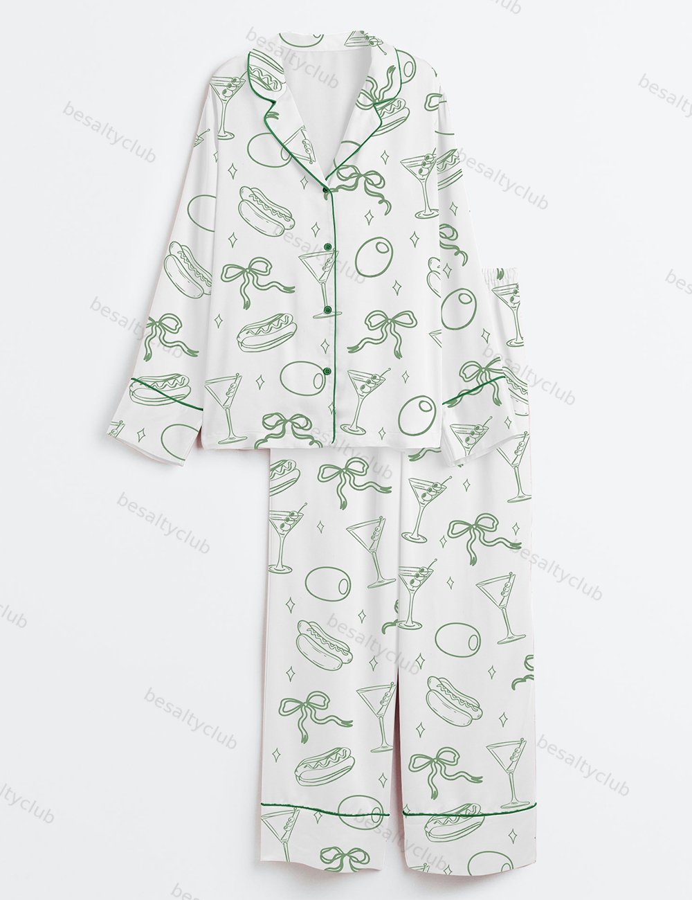 Martinis And Weenies Bachelorette Tinis Weenies Design Hot Dog Birthday Theme Dirty Martini Long Sleeve Satin Pajama Set