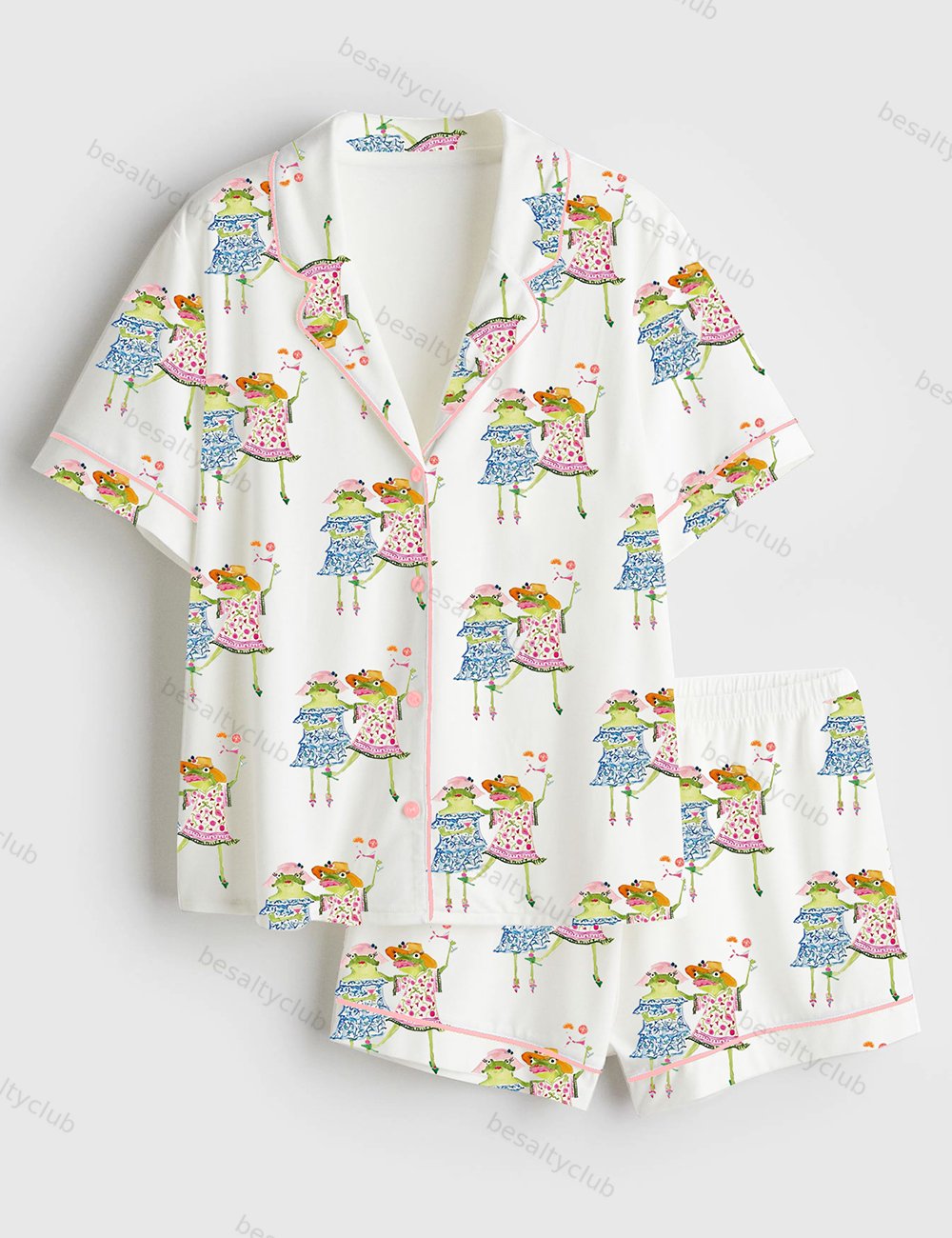 Summer Cocktails Short Sleeve Satin Pajama Set