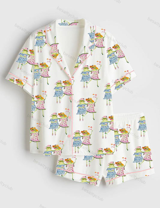 Summer Cocktails Short Sleeve Satin Pajama Set