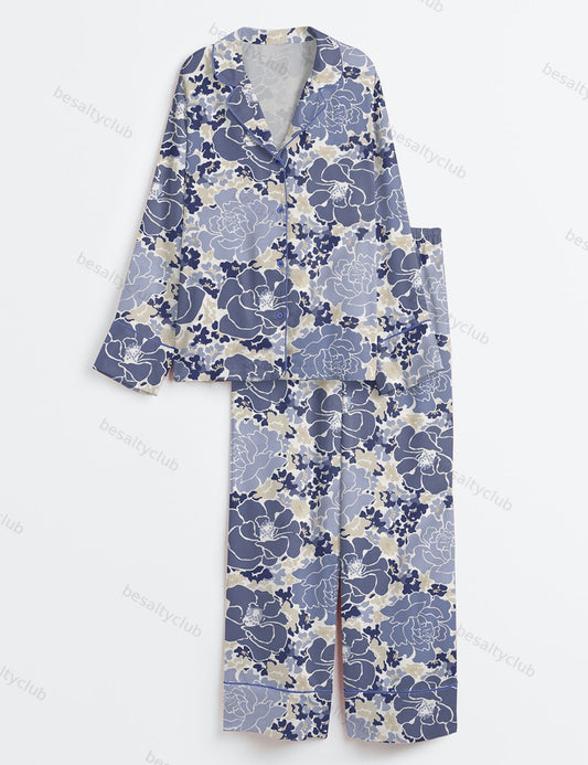 Floral Beats Bright Long Sleeve Satin Pajama Set