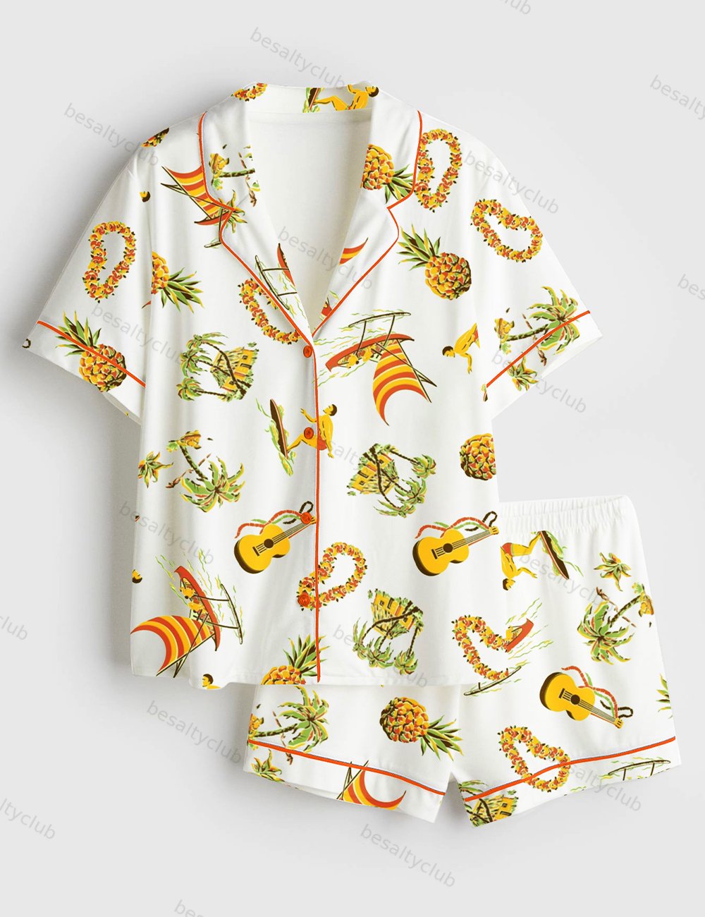 Hawaiiana Travel Beach Short Sleeve Satin Pajama Set