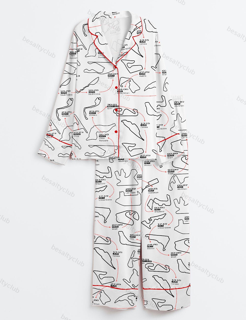 2025 Racing Car Schedule Long Sleeve Satin Pajama Set