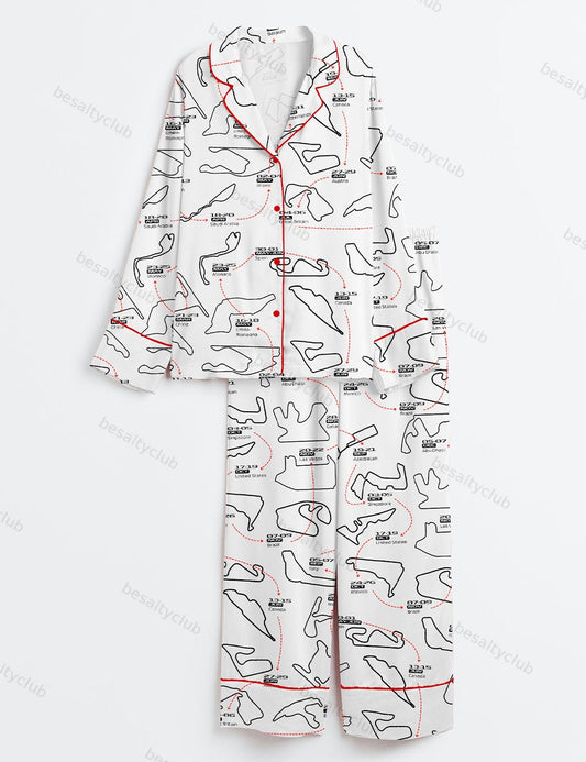 2025 Racing Car Schedule Long Sleeve Satin Pajama Set