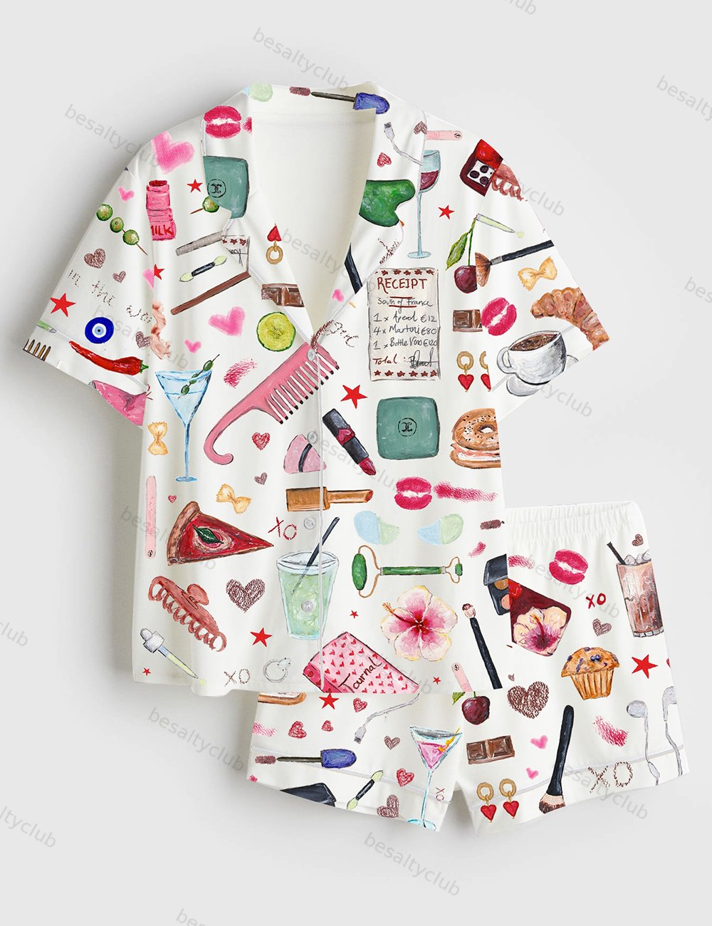 I'm Just A Girl Like Drinking Aperol Spritz Martini Bottle Vino Short Sleeve Satin Pajama Set