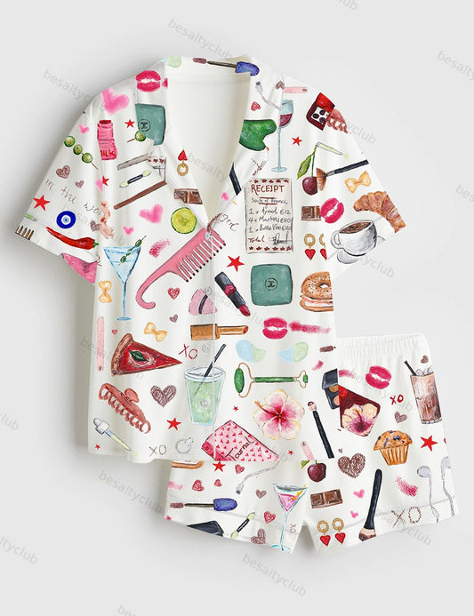 I'm Just A Girl Like Drinking Aperol Spritz Martini Bottle Vino Short Sleeve Satin Pajama Set