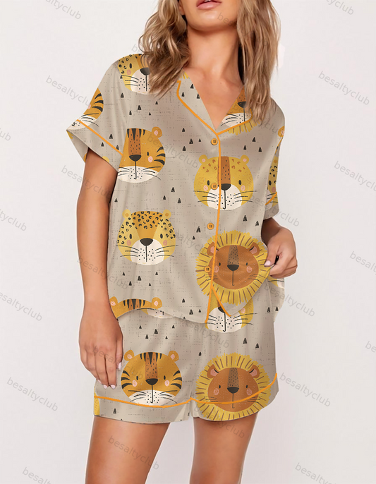 Safari Cats Satin Pajama Set
