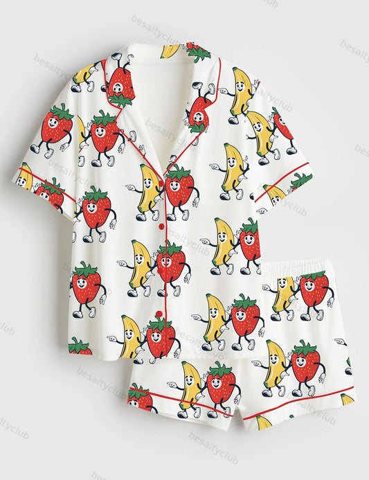 Pride Month Support Your Fruity Friends LGBTQ Short Sleeve Satin Pajama Set