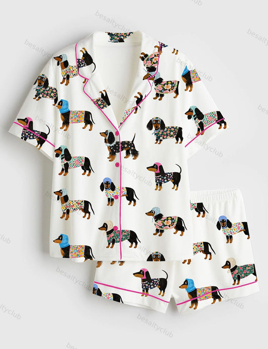 Women's Dachshund Weiner Short Sleeve Satin Pajama Set