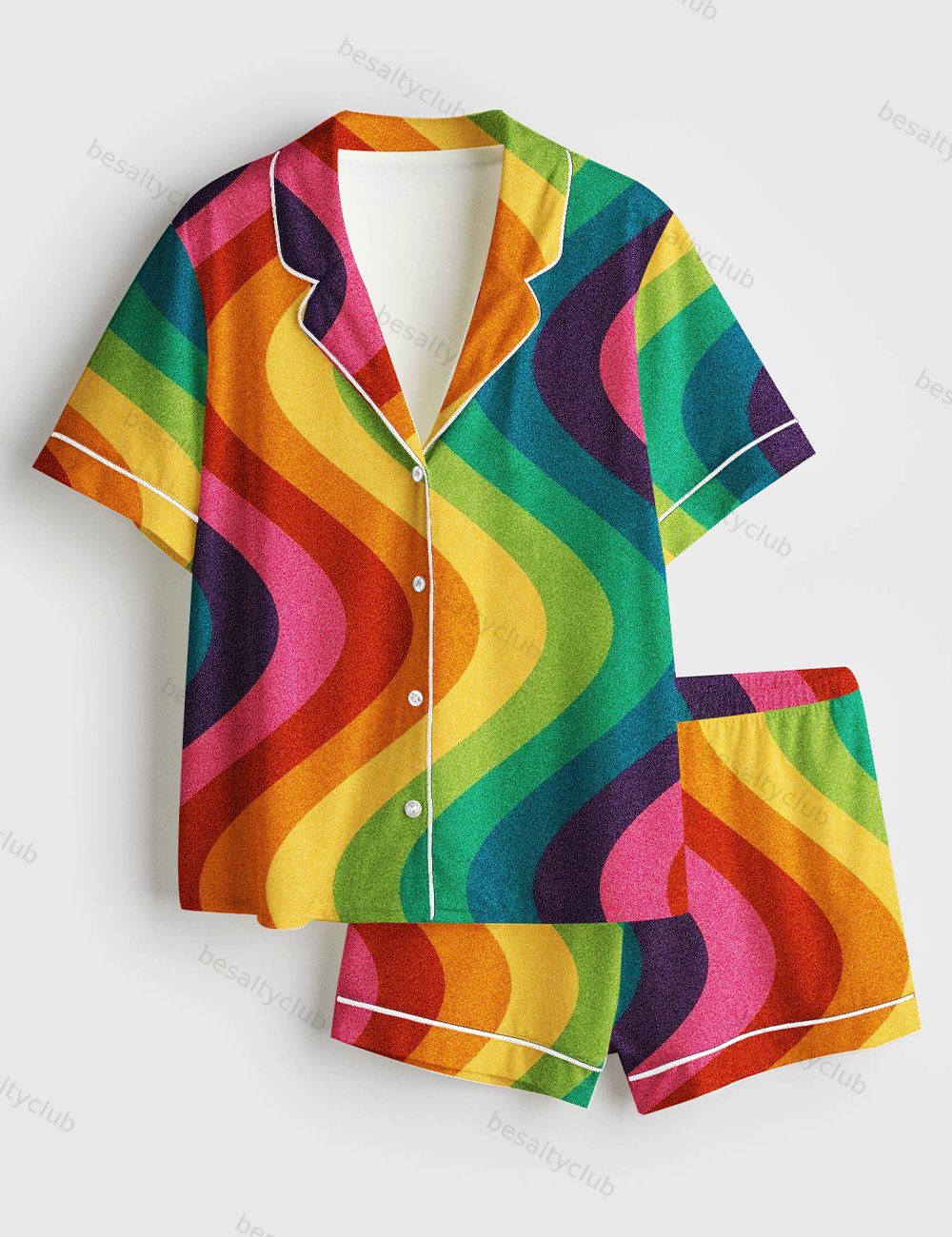 Gay Pride Month LGBT Rainbow Print Short Sleeve Satin Pajama Set