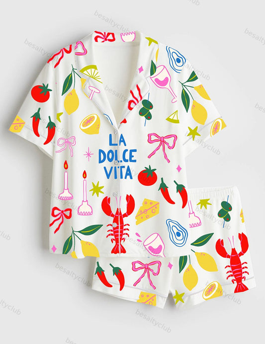 La Dolce Vita Europe Summer Italia Travel Short Sleeve Satin Pajama Set