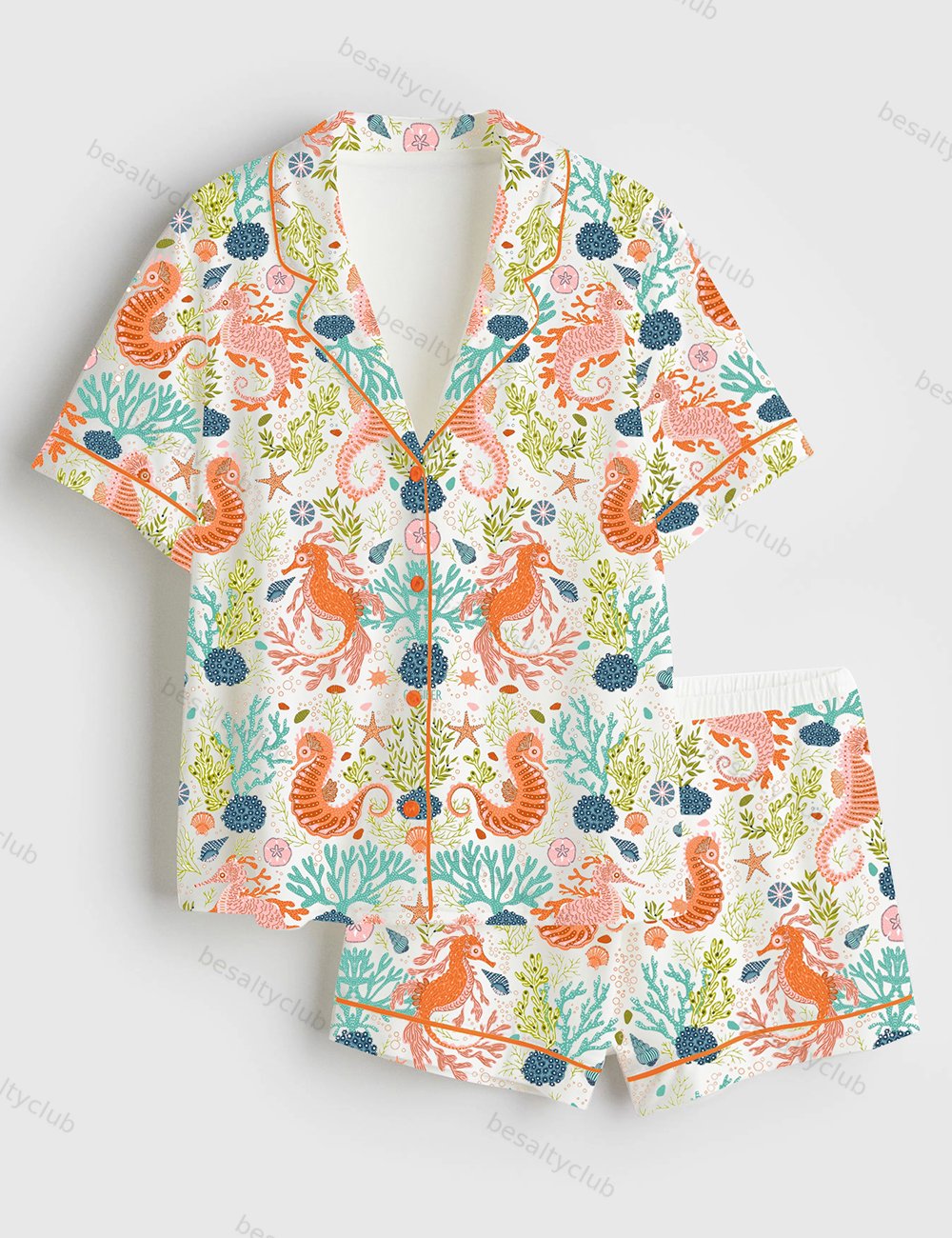 Seahorses Coastal Sealife Short Sleeve Satin Pajama Set