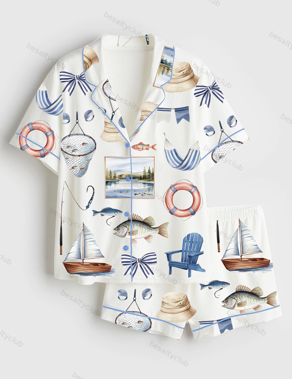 Lake Life Coastal Vacation Summer Vibes Short Sleeve Satin Pajama Set