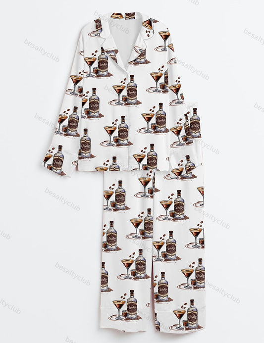 Vodka Espresso Martini Long Sleeve Satin Pajama Set