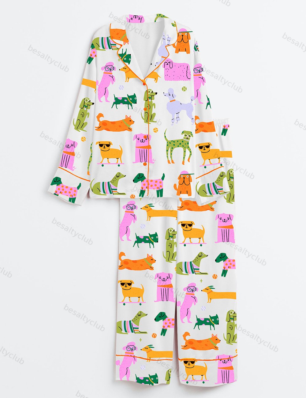 Colorful Dog Long Sleeve Satin Pajama Set