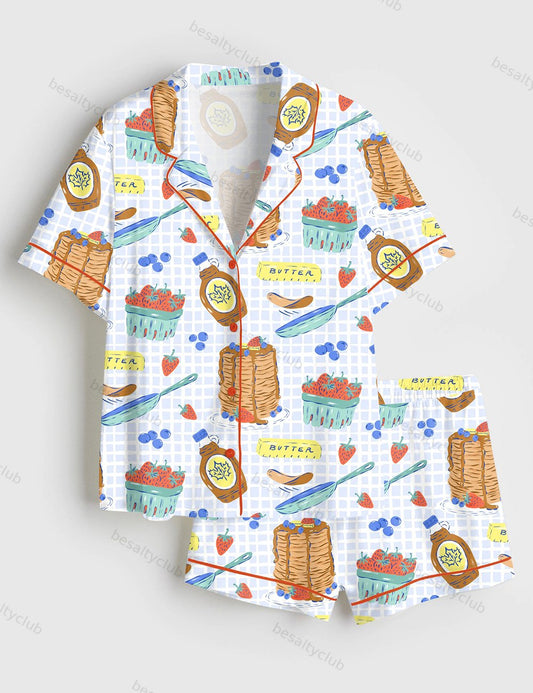 Pancake Food Artist Short Sleeve Satin Pajama Set