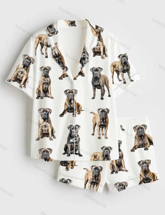 Cane Corso Dog Lover Short Sleeve Satin Pajama Set