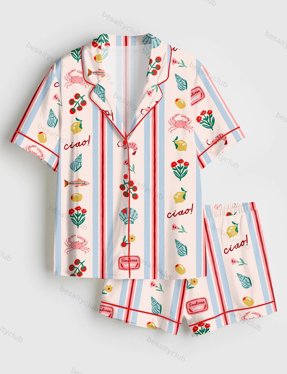 Italy Drawing La dolce vita Short Sleeve Satin Pajama Set