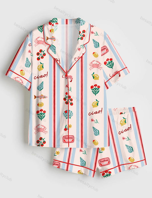 Italy Drawing La dolce vita Short Sleeve Satin Pajama Set