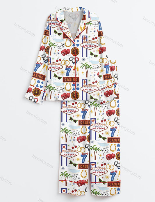 Las Vegas Travel Long Sleeve Satin Pajama Set