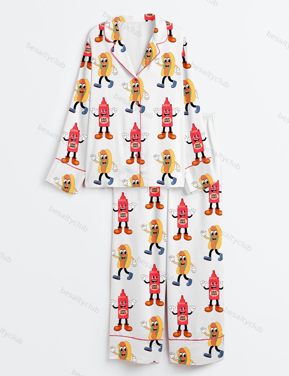 I Squirt On Juicy Wieners Raunchy Adult Humor Print Long Sleeve Satin Pajama Set