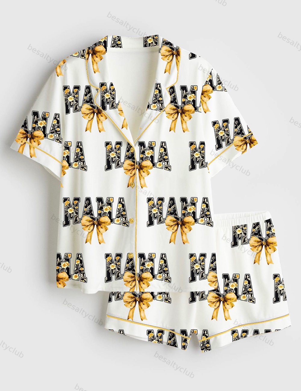 Floral Mama Coquette Mama Sunflower Girl Coquette Chinoiserie Floral Short Sleeve Satin Pajama Set