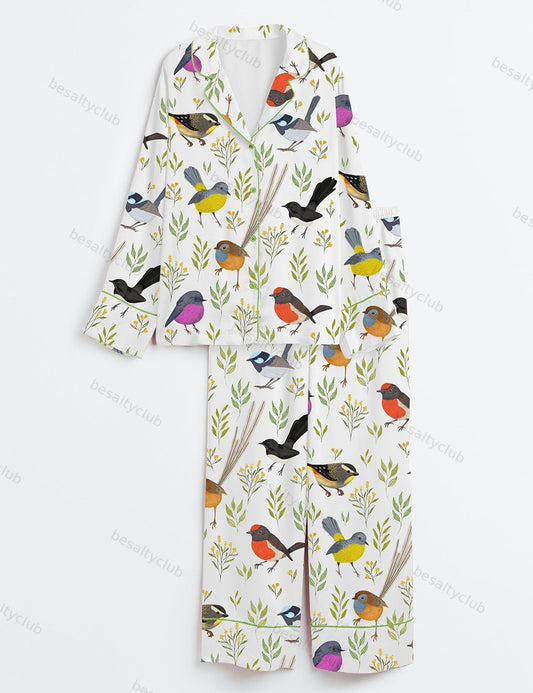 Little Birdies Long Sleeve Satin Pajama Set