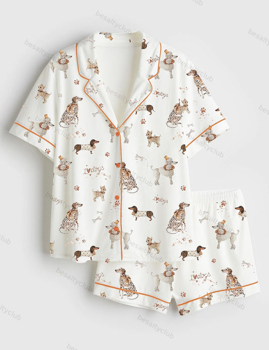 I Love Dogs Short Sleeve Satin Pajama Set