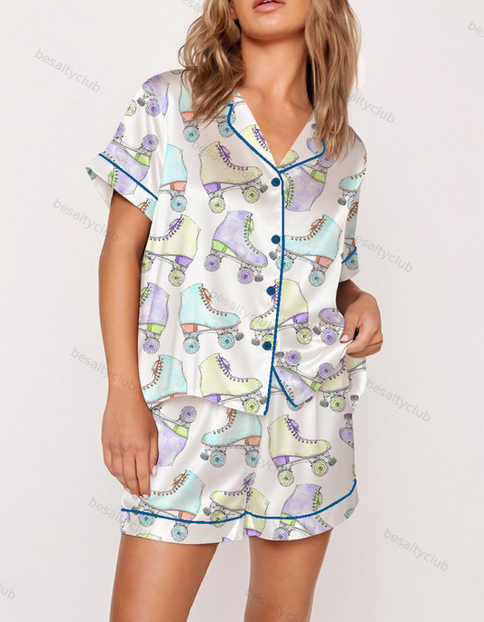 Vintage Roller Skates Satin Pajama Set